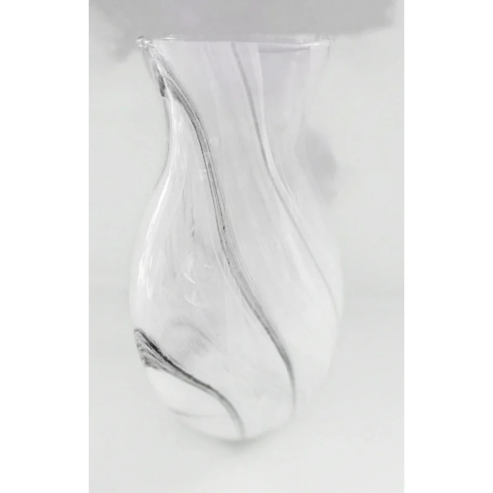 Murano Glass Vase White Gray Marbled Swirl Hand Blown Made in Italy Art Glass
